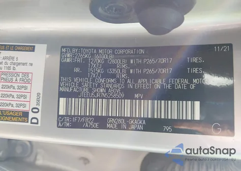 2022 Toyota 4Runner Sr5 from USA, damaged, VIN JTEEU5JR7N5258509